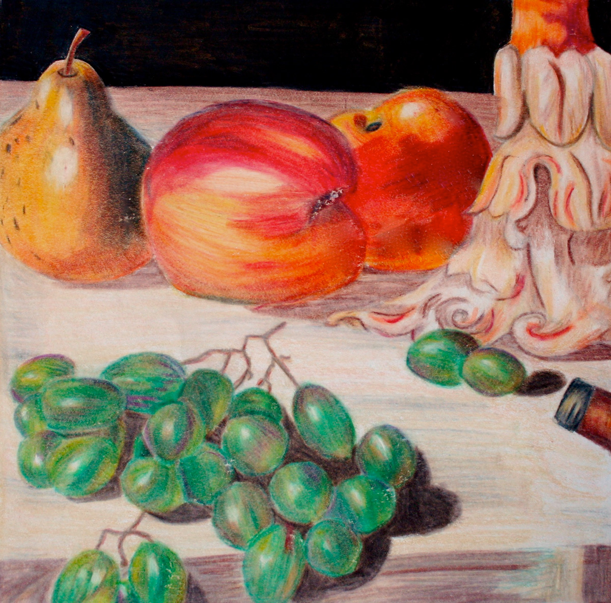 color pencil illustrations fine art still life ice cream salad women's rights book covers posters goldfish apple trucks Shells firehydrens the shining