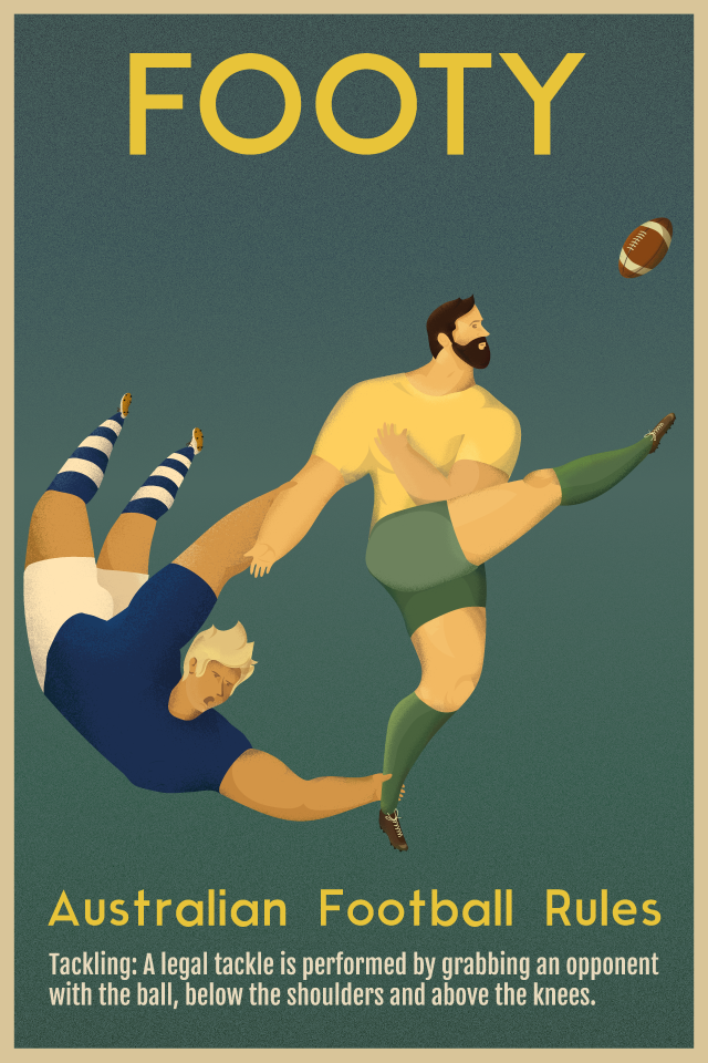 Rugby Retro poster Character creative vector ILLUSTRATION  wacom
