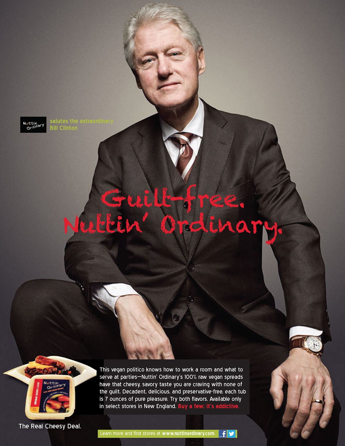Nuttin' Ordinary vegan print ad campaign Celebrity Bill Clinton ellen degeneres Russell Simmons