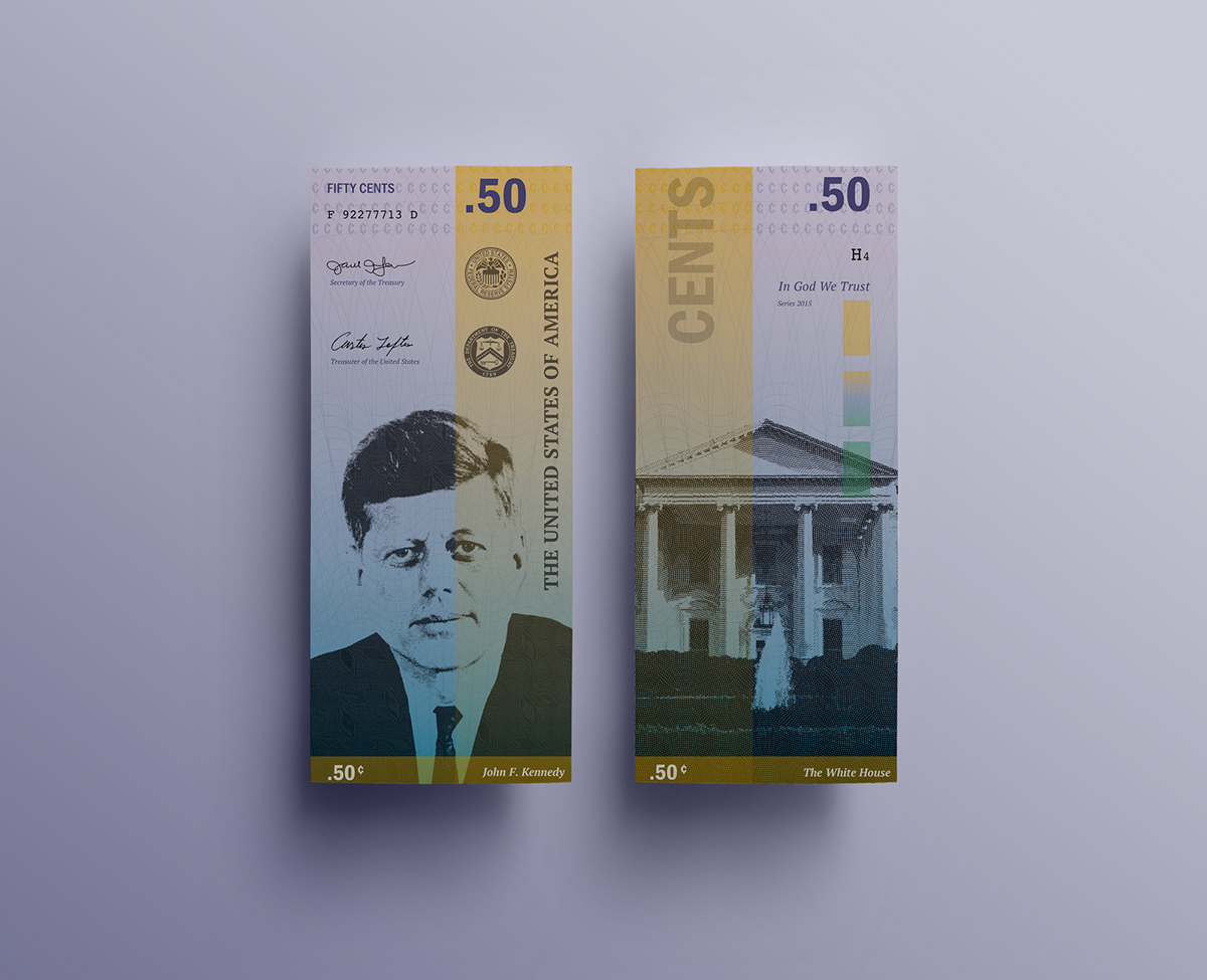 money currency bill coin JFK usa united states paper president redesign Layout print Cents dollars