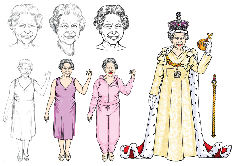 queen  jubilee  portraits humour drawing illustrator