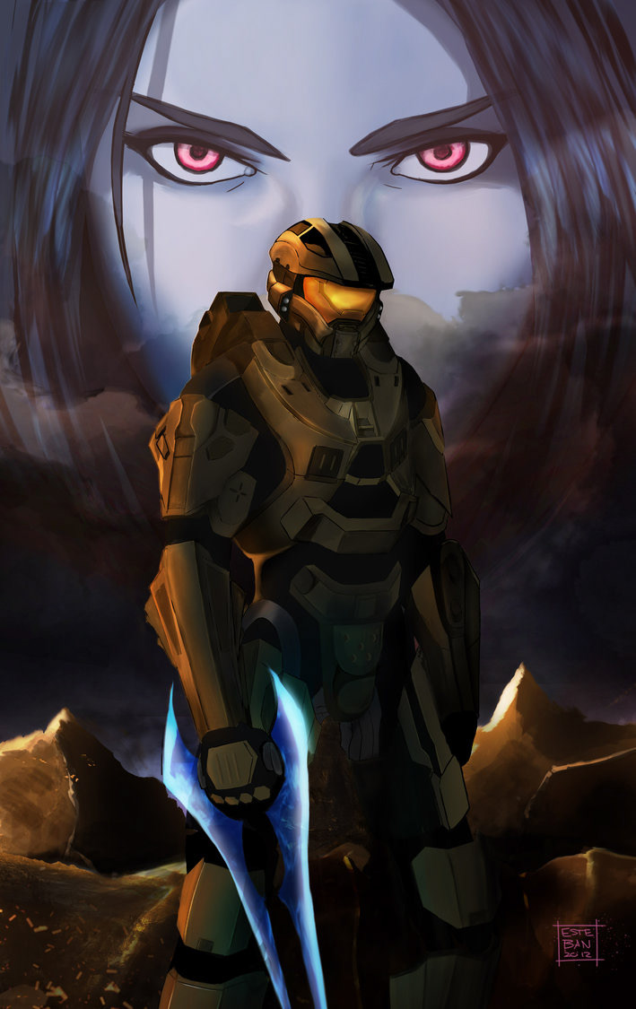 video game Halo Fan Art masster chief Cortana