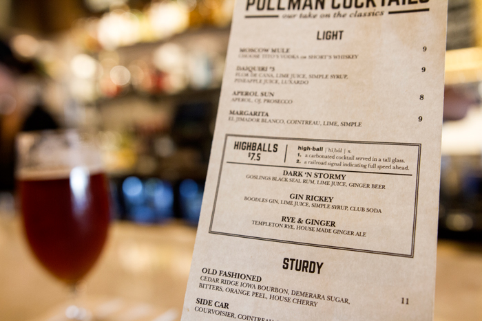 restaurant bar diner menu Pullman