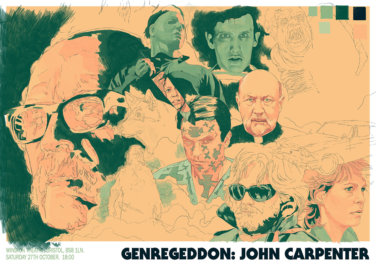 John Carpenter Halloween the thing The Fog jamie lee curtis Kurt Russell horror ILLUSTRATION  wacom poster