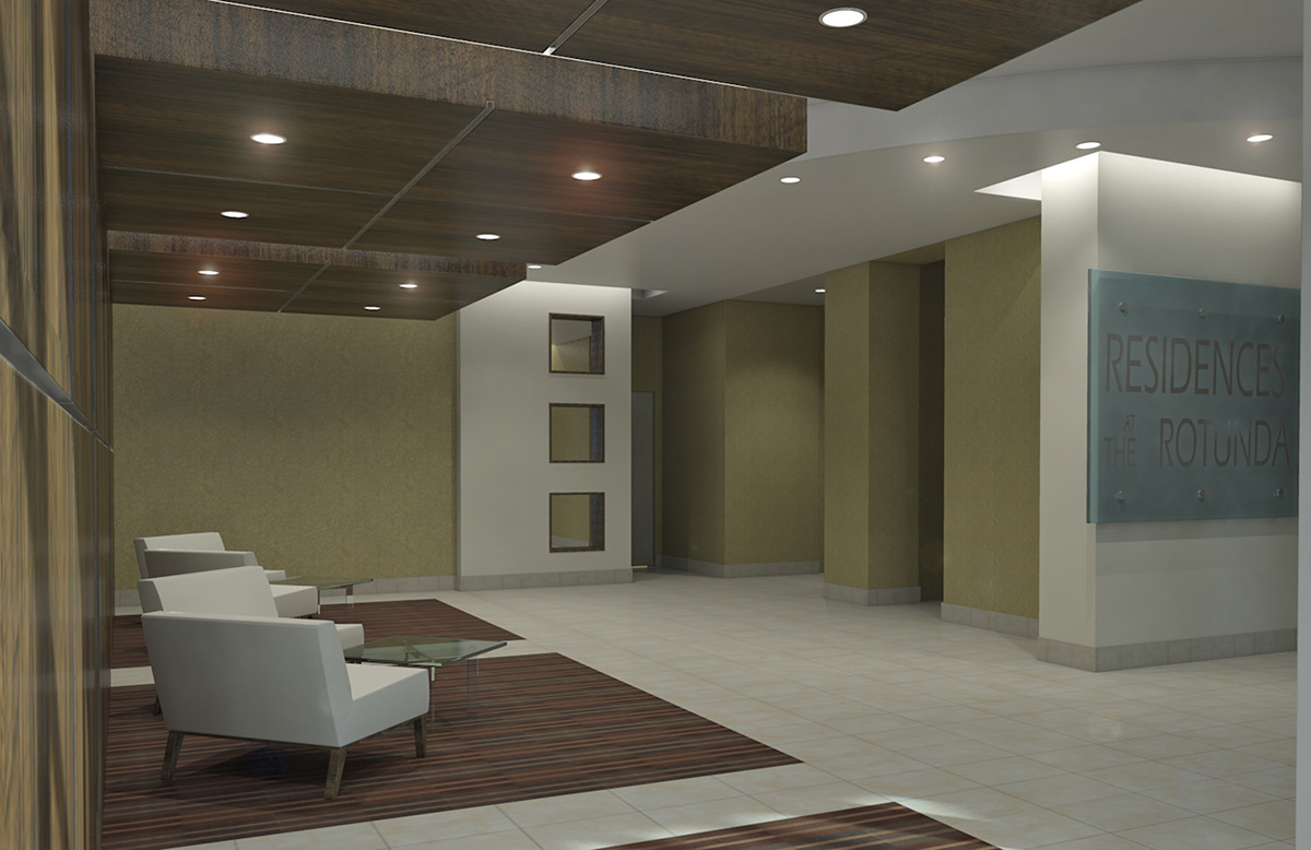 interiors interior renderings architectural renderings 3d renderings Lobby Condo apartment lobby Commercial lobby Reception Area 3dmax Sketch up photoshop CGI/3D CGI computer graphics