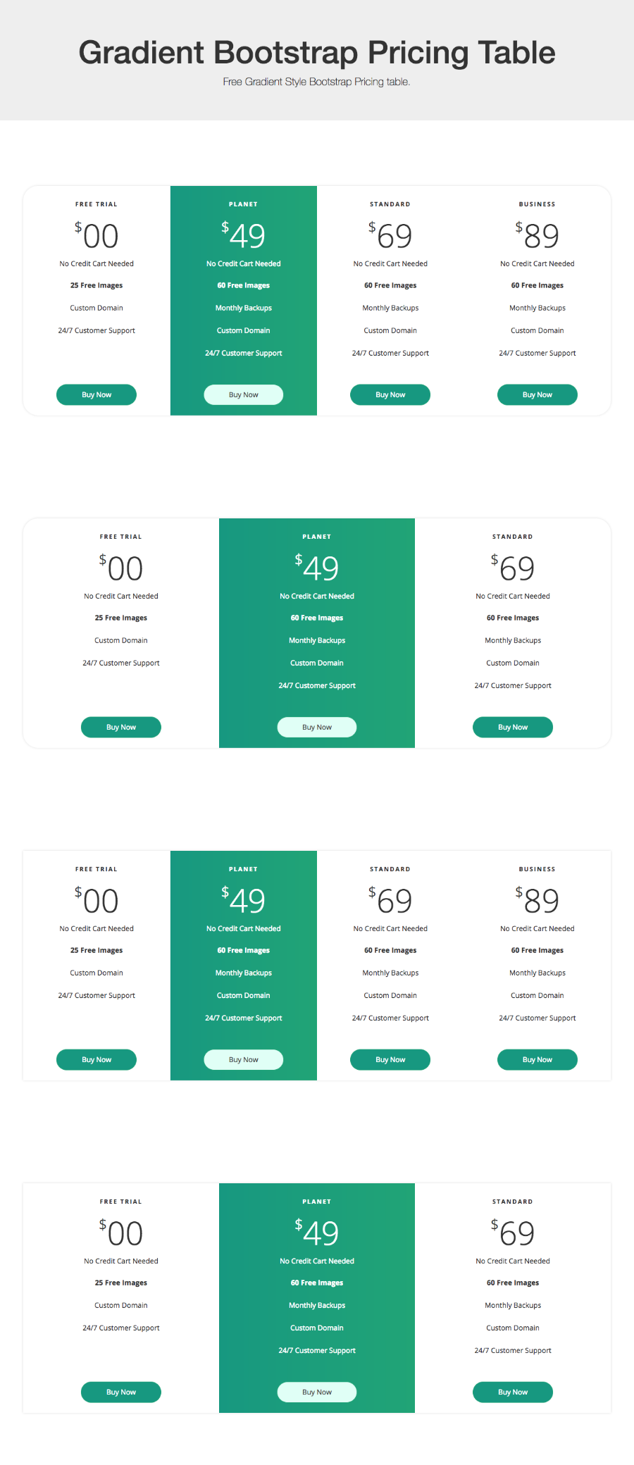 bootstrap pricingtable pricing table gradient Gradient pricing free pricing table html pricing table