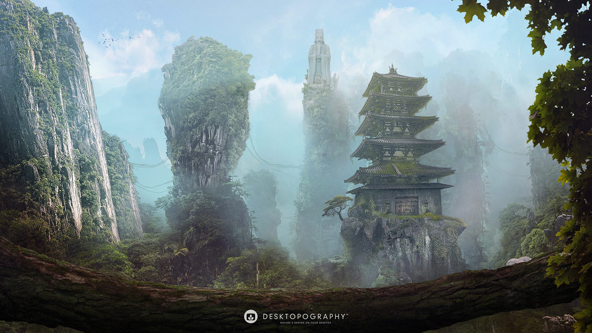 city conceptart digital Enviroments ILLUSTRATION  Landscape scenery temple