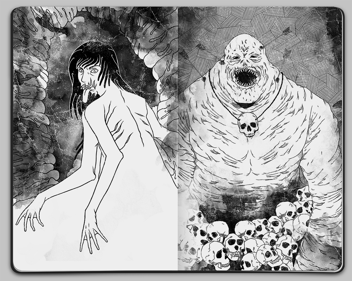 sketch lineart grunge dark freehand drawing gouache Gollum wolverine joker skull skeleton ink pen sketchbook texture