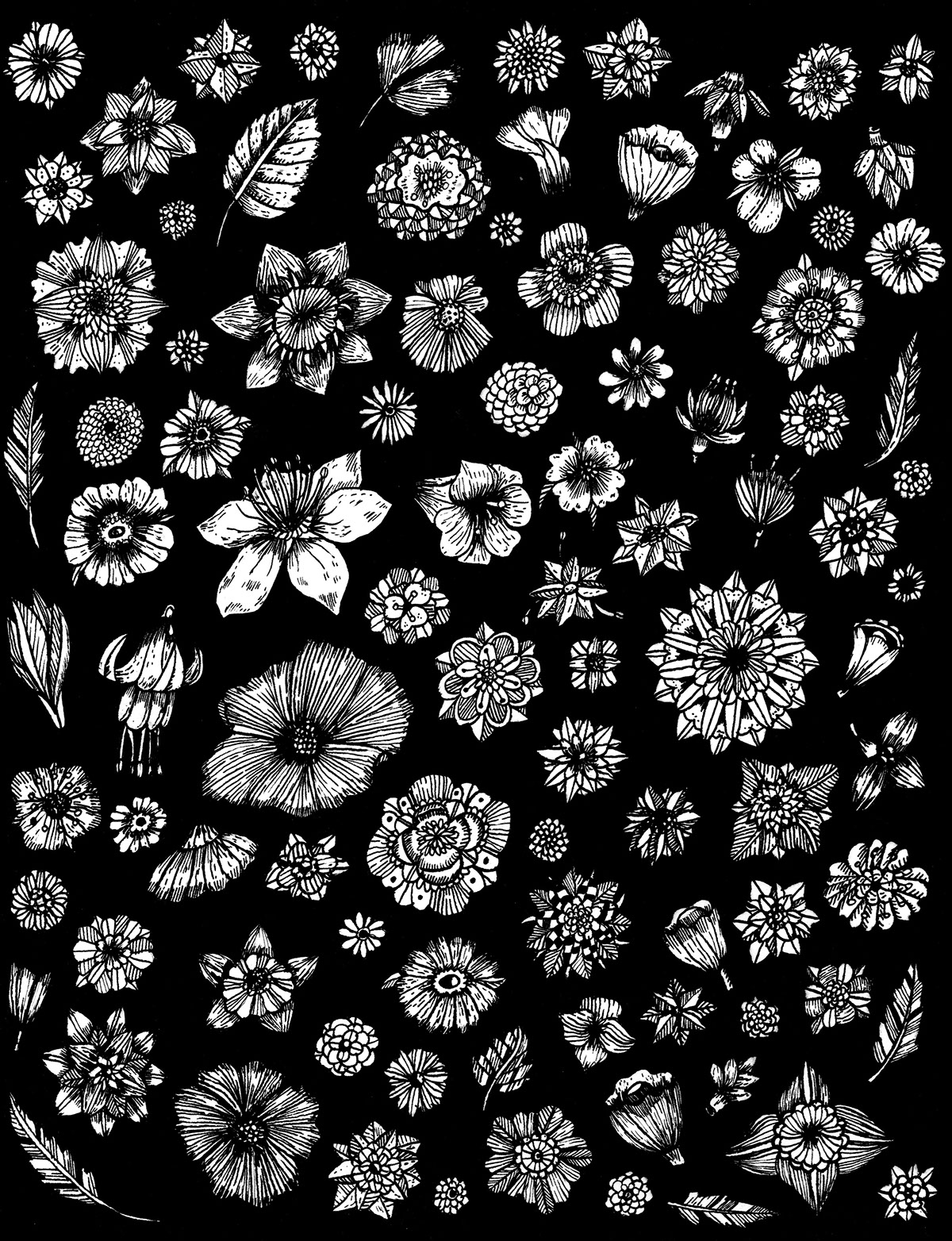 girl portrait Character Flowers black ink pencil pattern tattoo Love blackandwhite Freshmilkart
