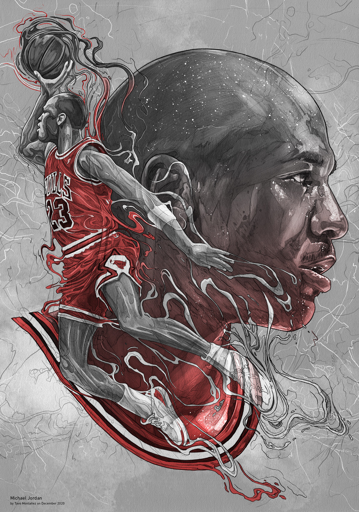 Michael Jordan basketball chicago bulls digital illustration ILLUSTRATION  jordan jordan 23 NBA Pencil drawing poster
