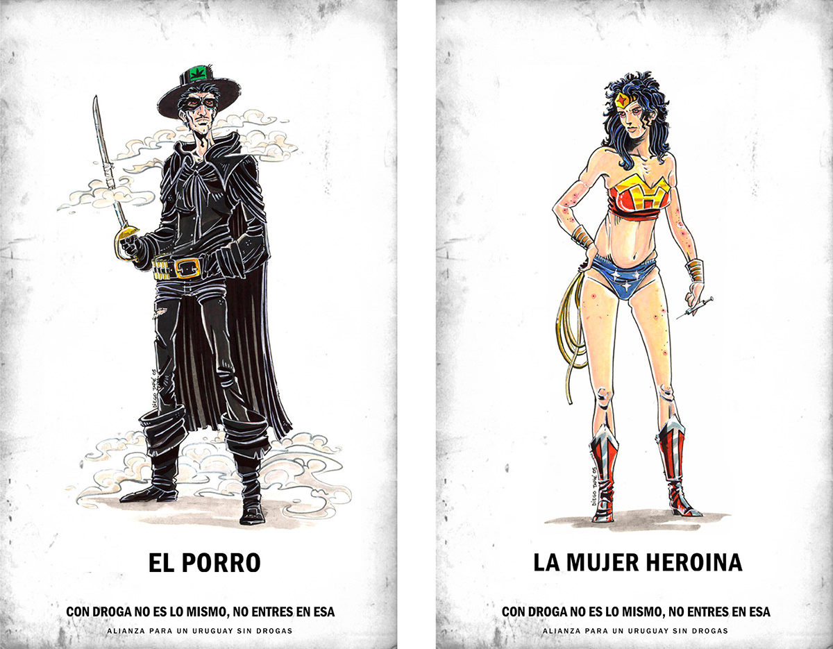 drogas Drugs medellin colombia Ort uruguay superheroes Campaña brocard dibujo