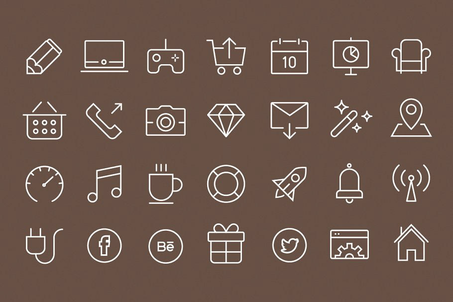 icons UI ux sympletts stroke outline Ecommerce devices gestures weather media