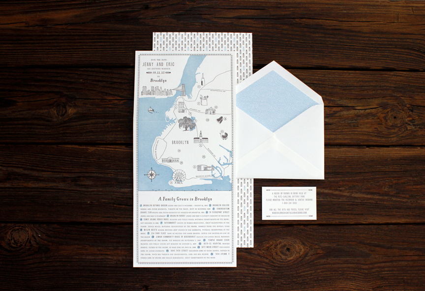 wedding save the date map Brooklyn letterpress