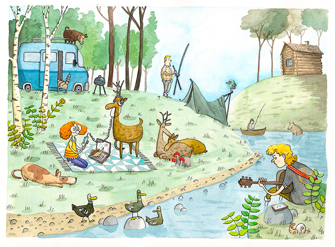 ILLUSTRATION  watercolor aquarell Schmincke children's book illustration painting   camping