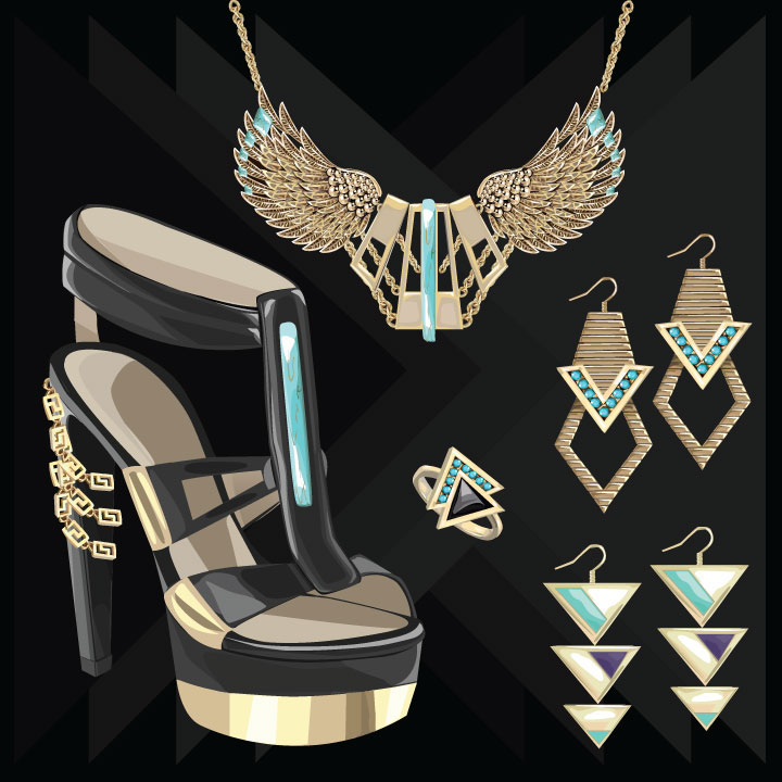southwest  Jewelry shoes Necklace earrings turqouise technical vector rings onyx gold aztec navejo hopi geometric
