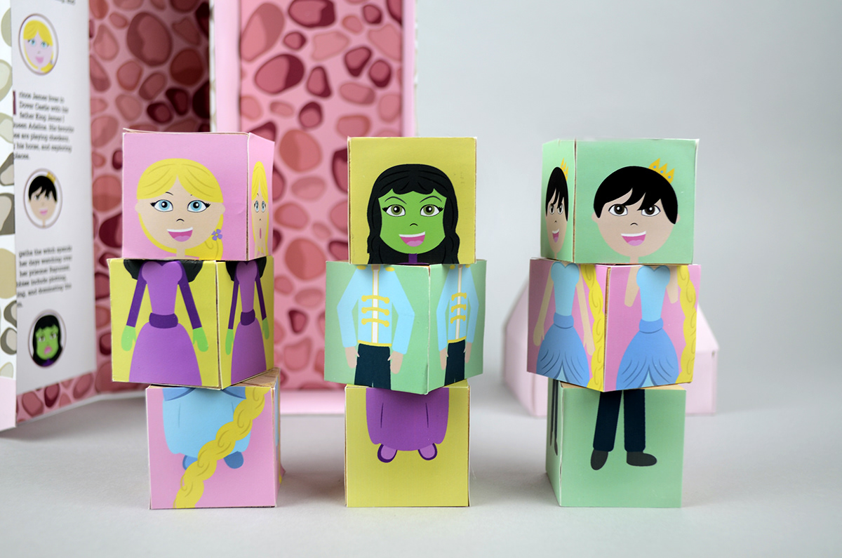 toy rapunzel stones tower blocks block package design fairytale story