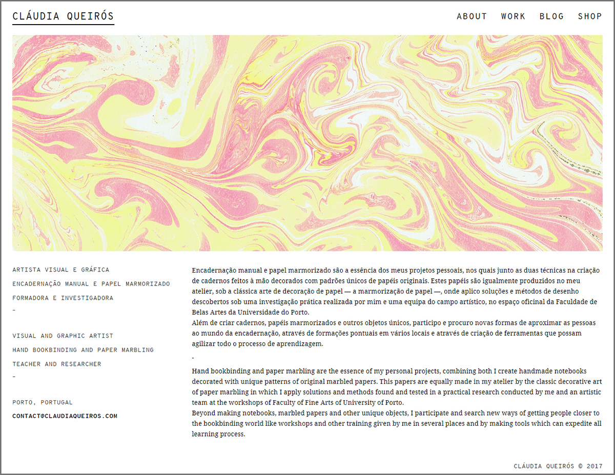 Website hand bookbinding paper marbling marbled paper menu css3 html5 Webdesign portfolio personal website