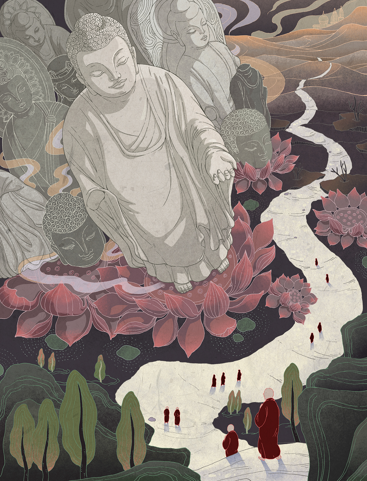 Buddha silk road monk Lotus