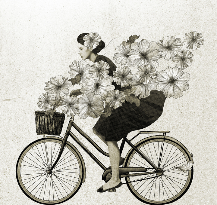 girl Bicycle Bike dress romantic Flowers