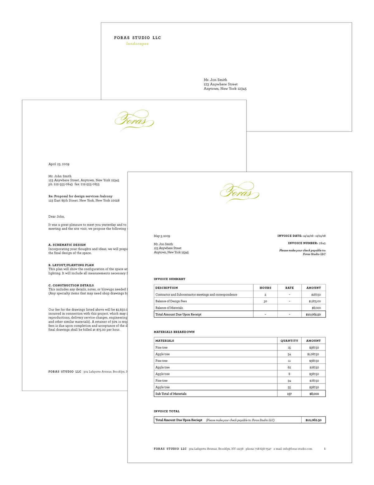Foras-Studio  Landscape Architecture Identity Design invoices Landscape Business Cards gardens Script