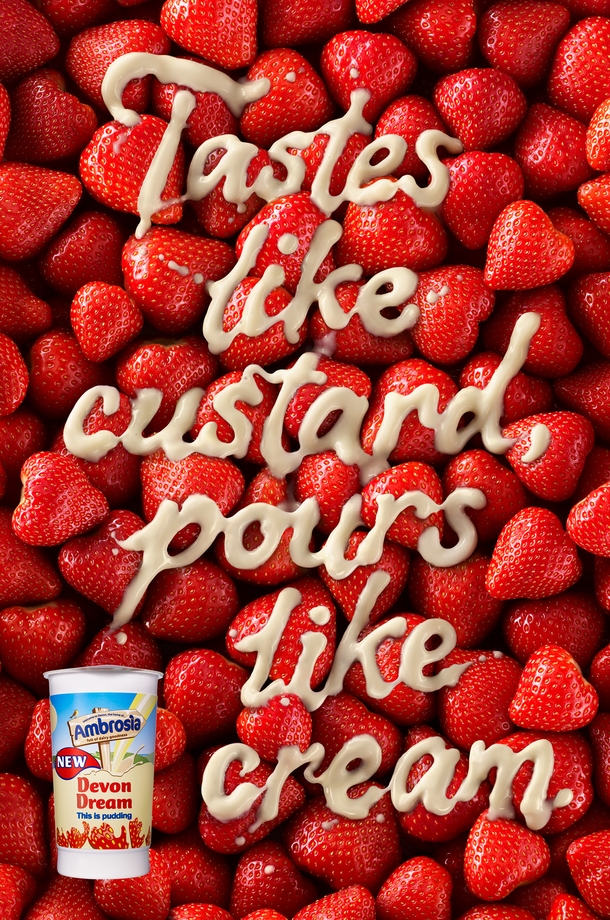 creative lettering 3D Type Food  photographic illustration cream Liquid strawberries summer Ambrosia product photorealism texture type treatment