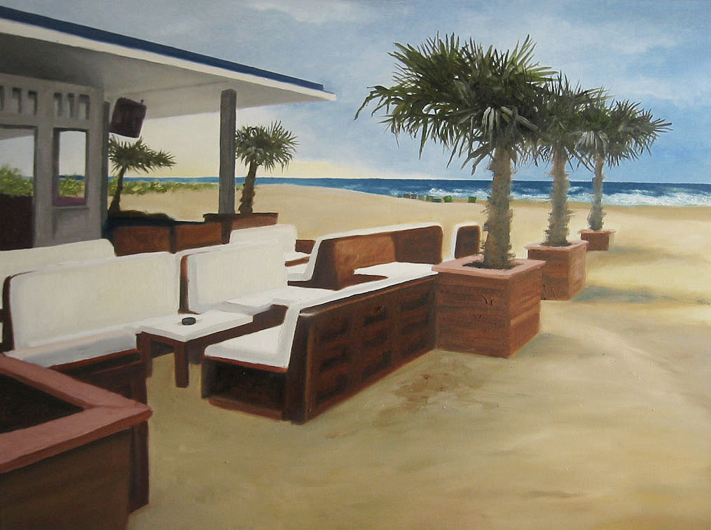 sea beach beach bar blue SKY baltic sea lounge Oil Painting canvas paint water sand Couch palm palms
