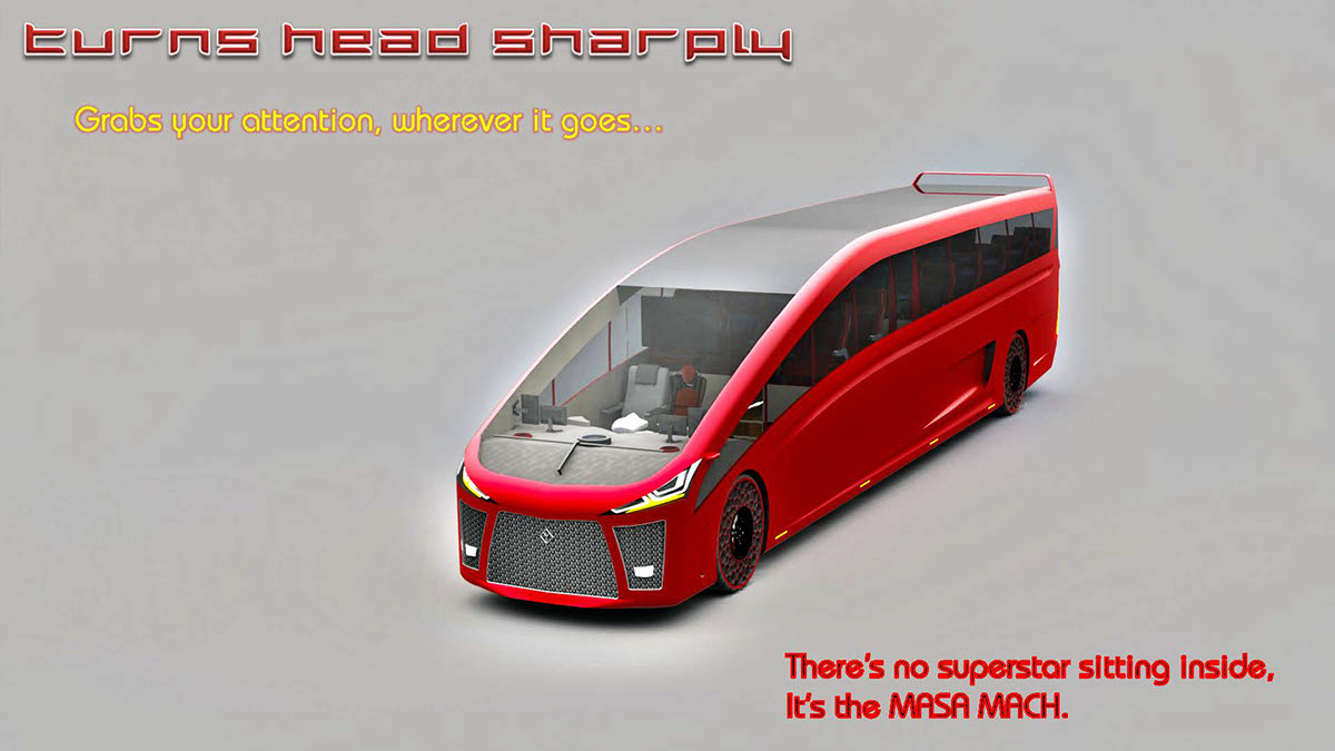 speed fast mach masa Hydrogen led laser amoled OLED night vision aerodynamic bus Coach express Intercity G-force G FORCE anti airless magnetorheological push rod touch monitor on-board onboard Drag coefficient seat comfort luxury Active camera glass electro transperant sound speaker Sub woofer carbon fibre monocoque first 1st world’s world