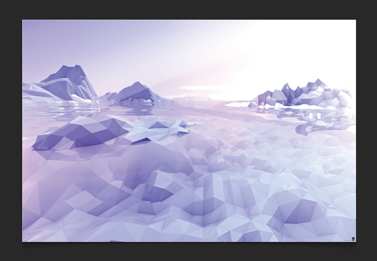 LOW poly polygon ice lake mountains