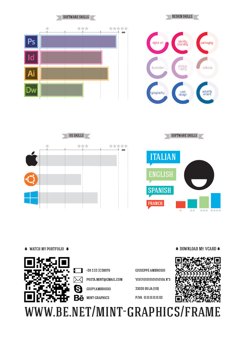 info graphic infographic infographics self Promotion CV curriculum Vitae skills lenguages Giuseppe ambrosio Buja Italy