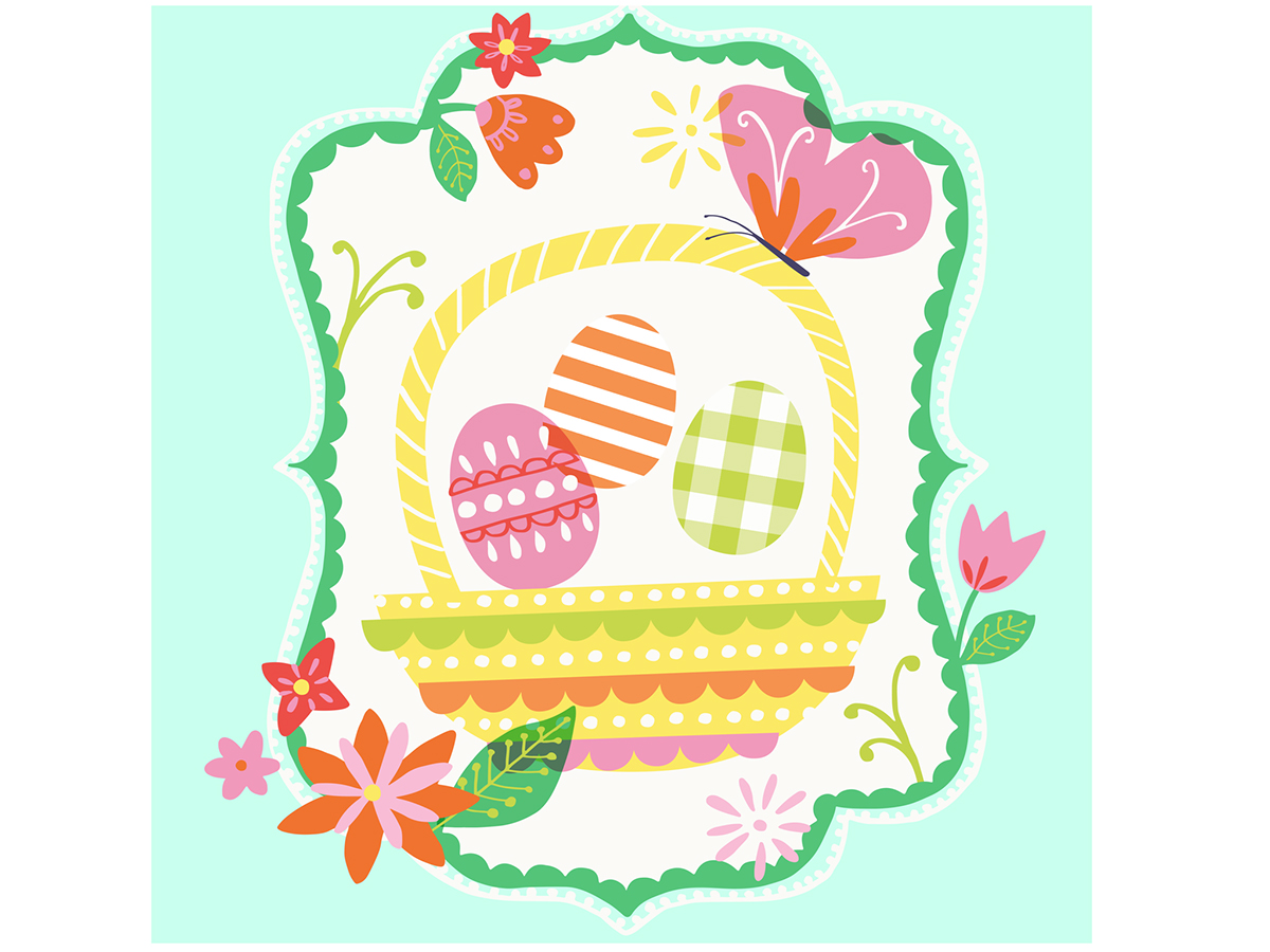 Easter birds chicks seasonal whimsical butterflies botanical colorful Flowers floral eggs easter eggs Easter basket 