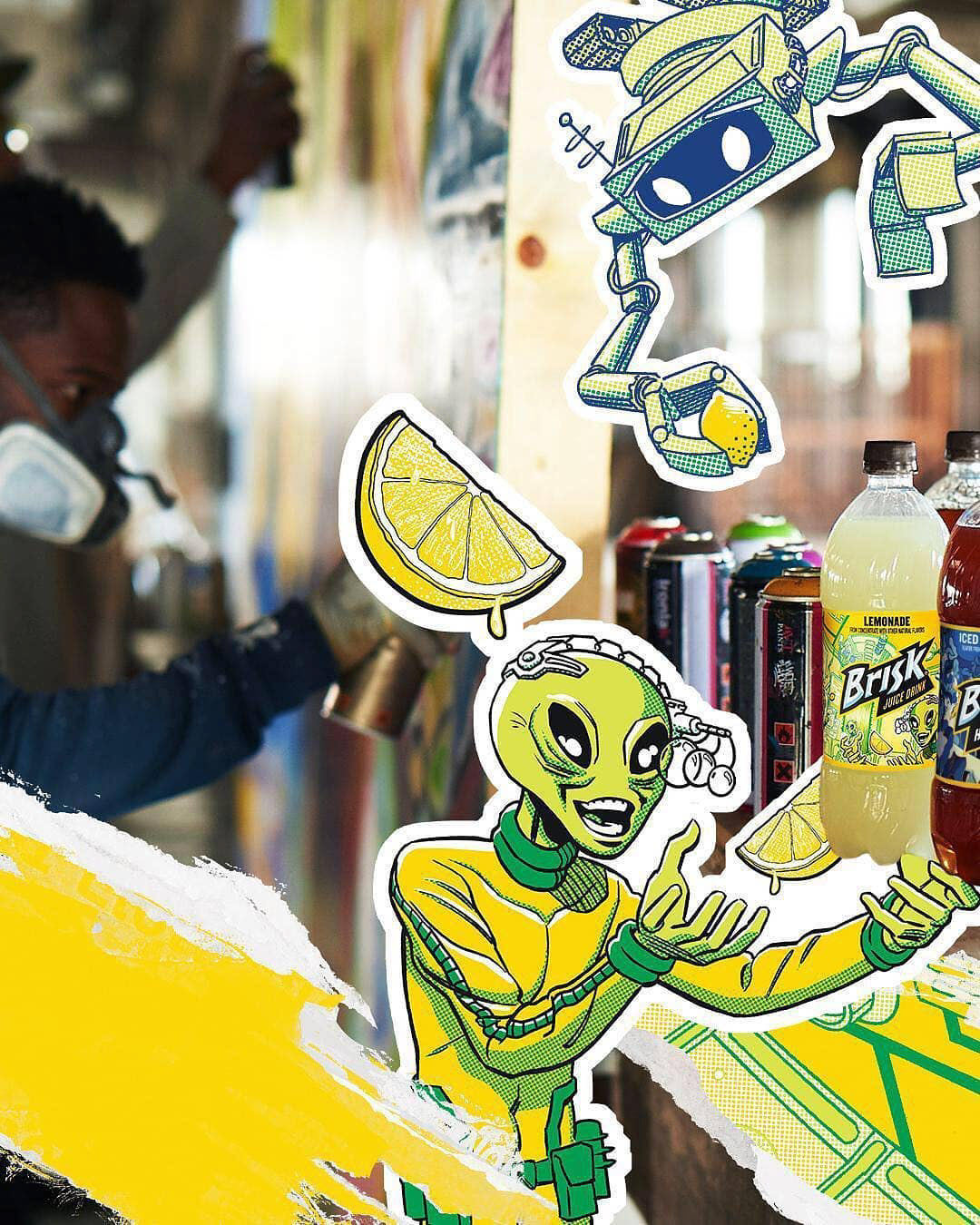 brisk label design lemonade beverage aliens cartoon package design  pepsi Lipton