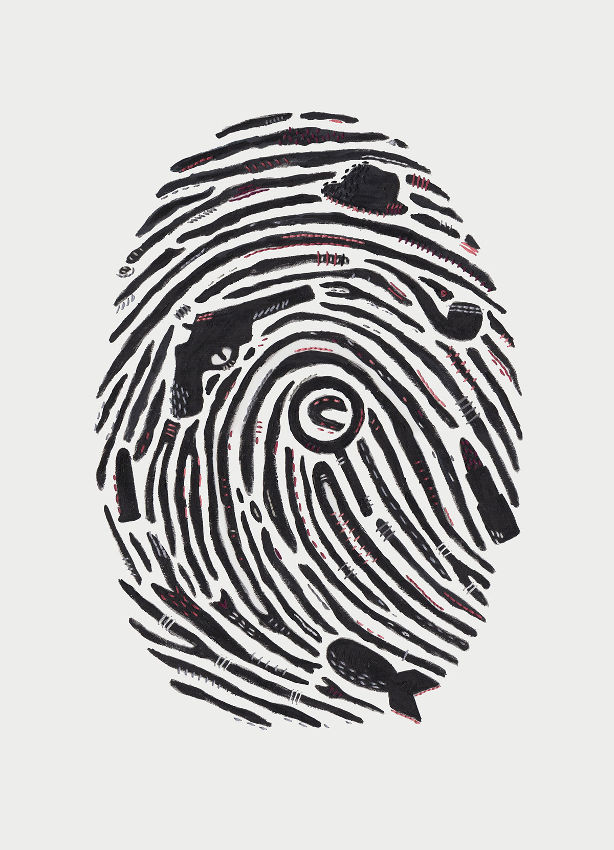 acrylic Embroidery stitch craft fingerprint Gun bomb detective poster film poster design