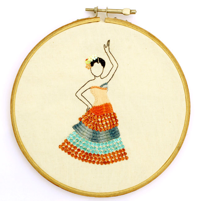 Embroidery hand embroidery tango tango dancer hoop art Fabric arts needle work