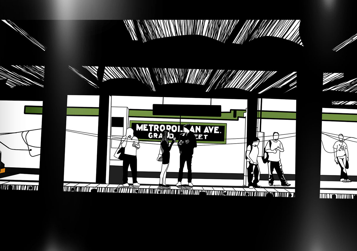Black&white photo to drawing home subway daily life bluinq