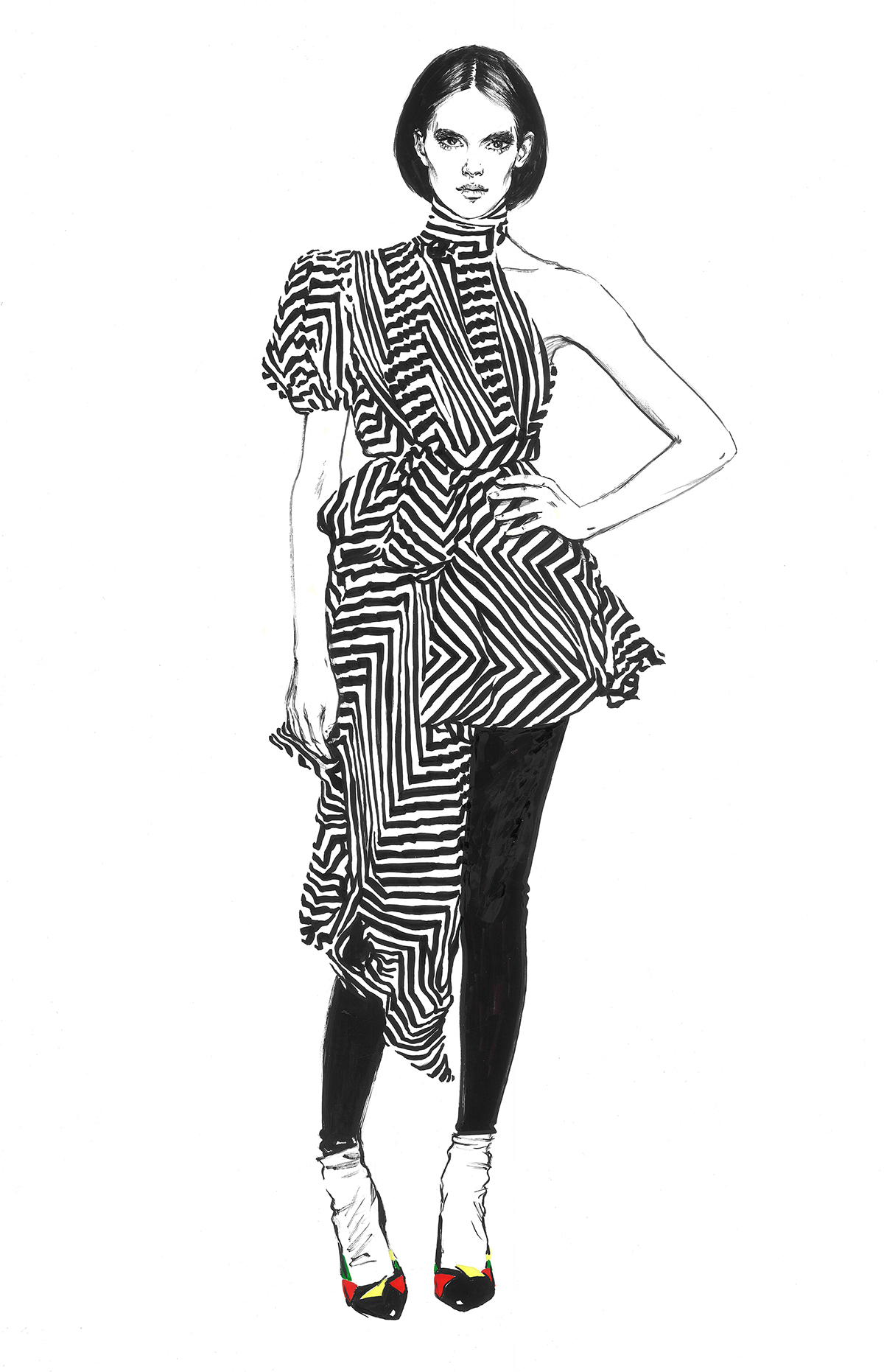 fashion illustration Fashion illustrator art artwork draw diana_kuksa Daily Art sketch watercolor girl dress saint laurent artoftheday model redlips