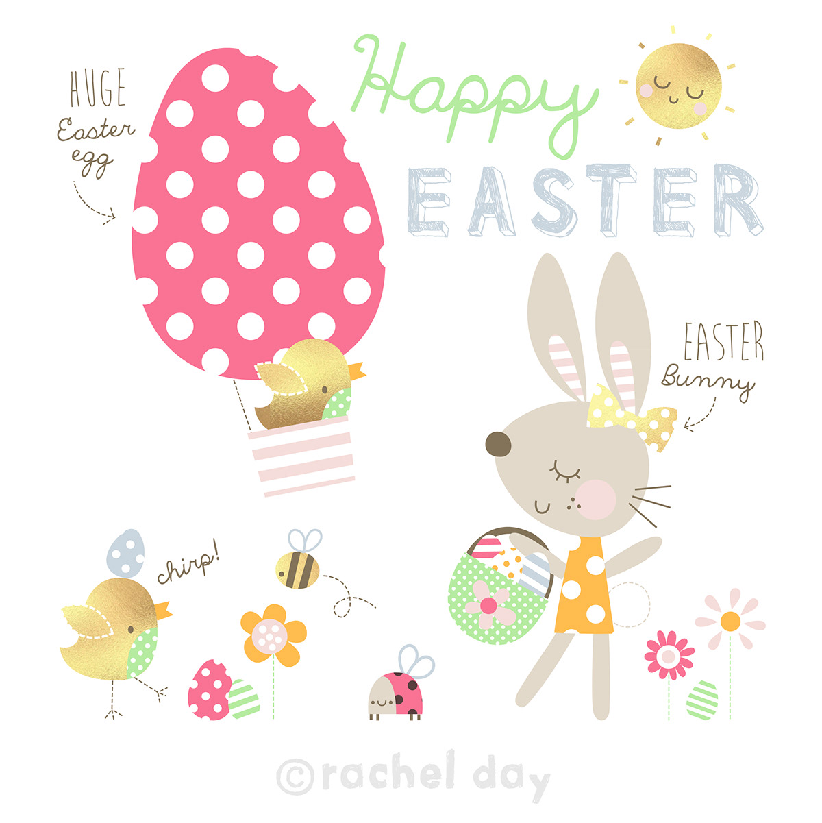 Easter greetings cards print Character cute