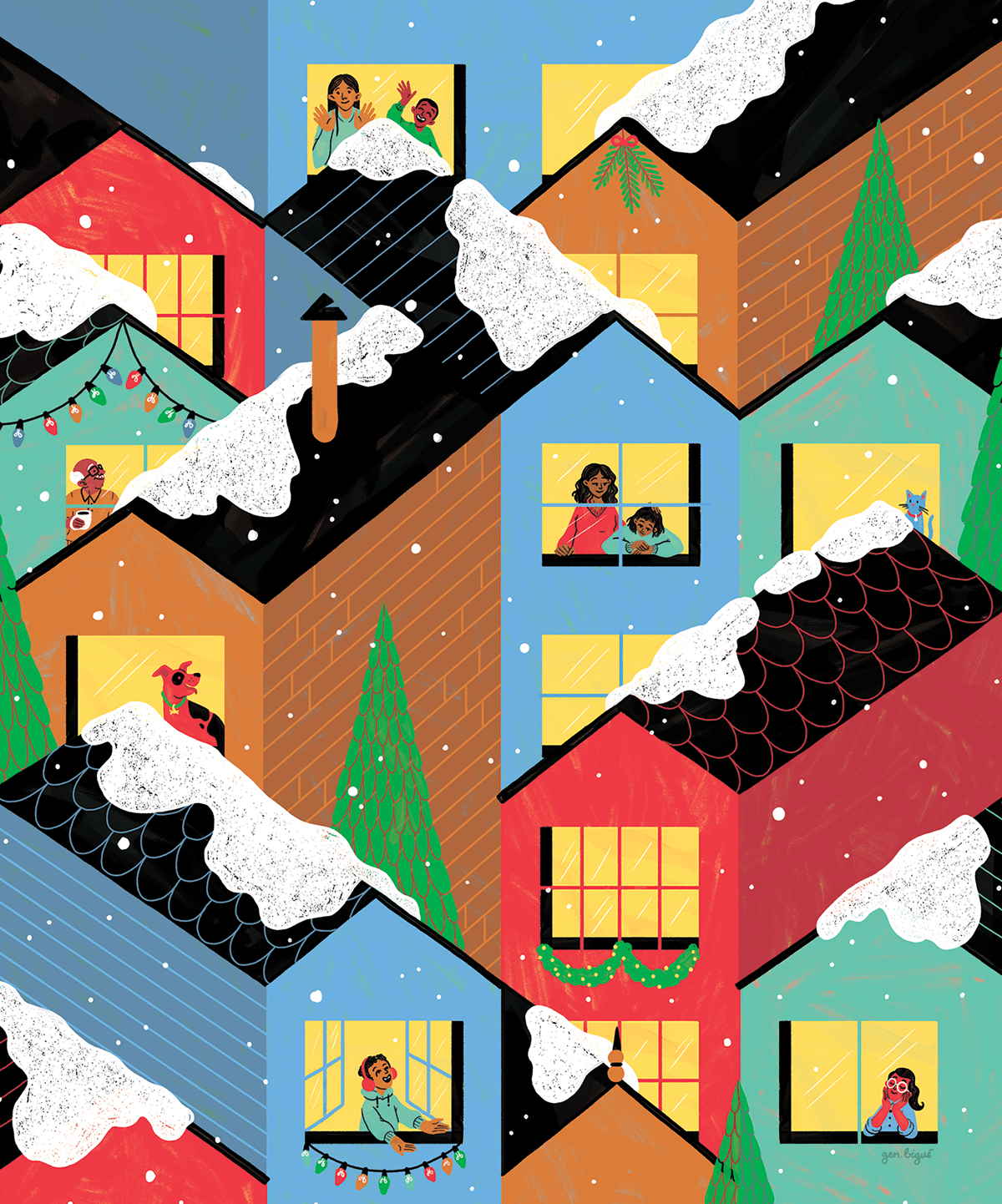 ILLUSTRATION  graphic design  advent calendar houses holidays Packaging Montreal family