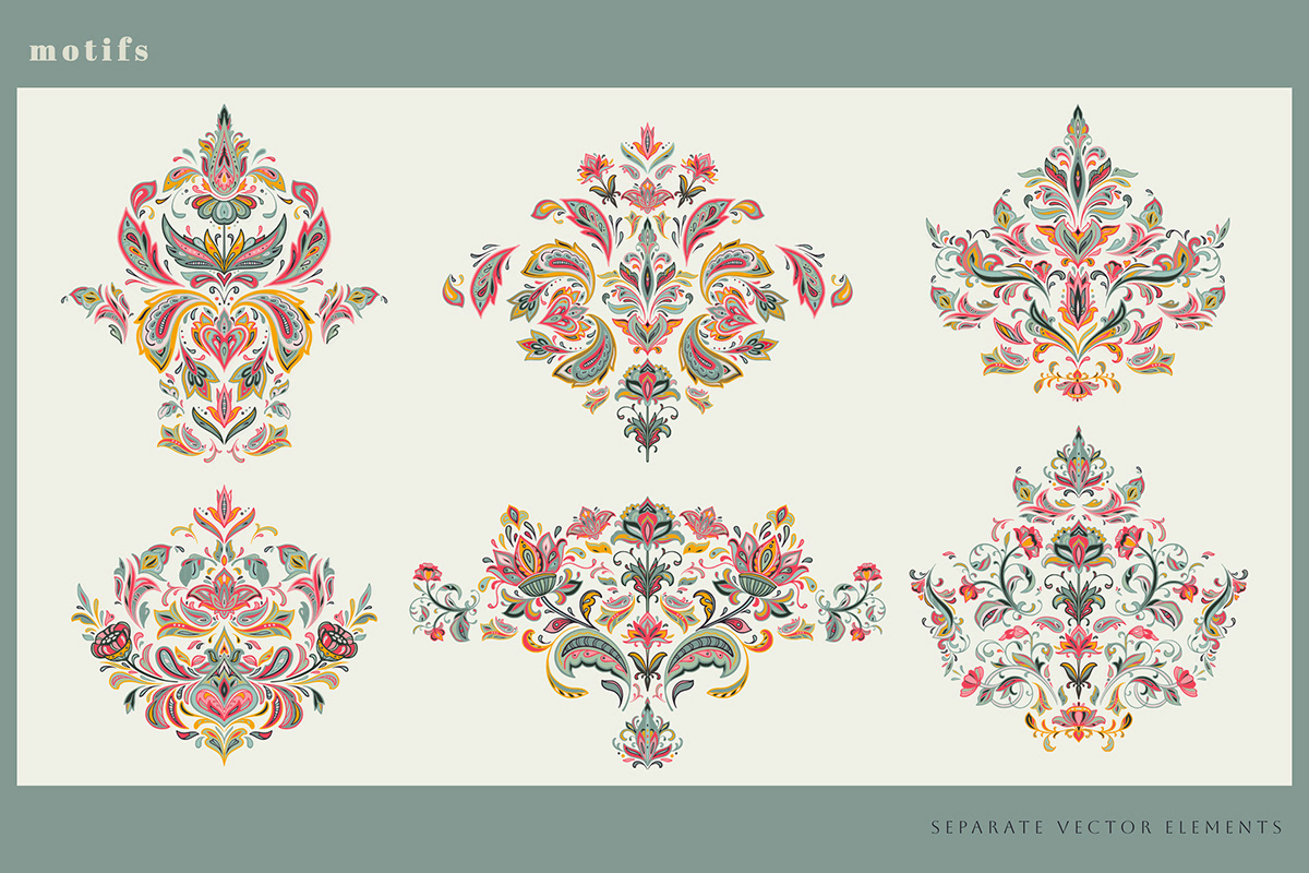 textille design  seamless pattern Arabesque colorful mandala mehendi decorative elements Oriental Motif oriental ornament paysley vector frames