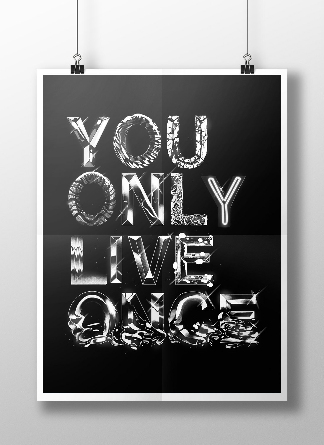 type letters lettering black White chrome poster design art minimal textures Treatment