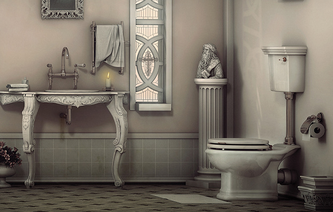 art ad Pope laura photo 3D retouch bathroom