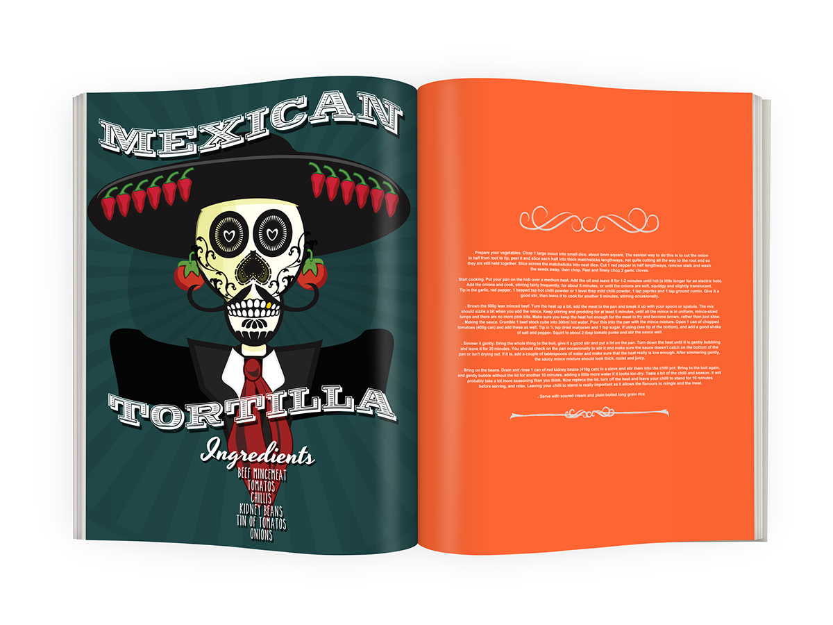 mexico skeleton Chilli Layout cookbook illustrations day of the dead sugar skull mariachi magazine book design student University