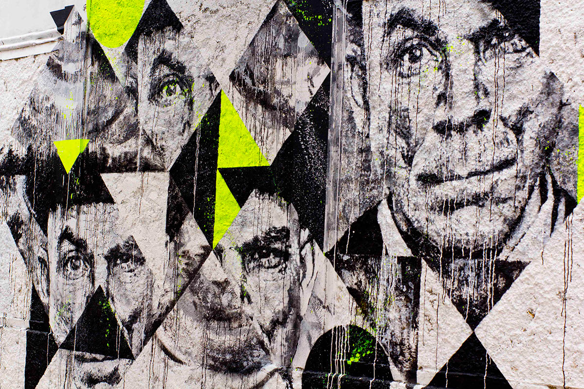 graphic triangle stencil streetart Montana portrait geometric Black&white faces Street art spray