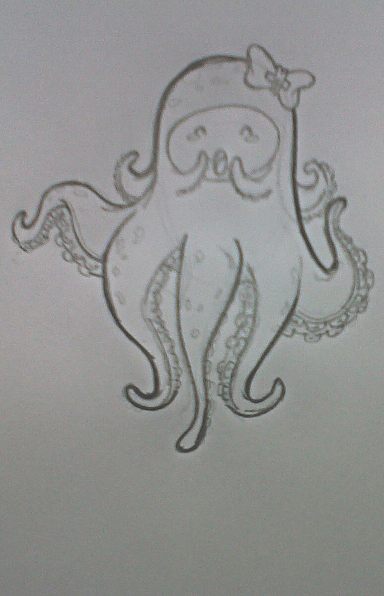sea pink Squid 2D cartoon cute ilustration creative sticker print Fun