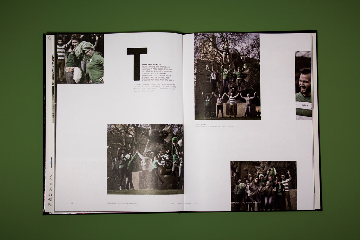 yearbook graphic design green ANNUAL unt CommDesign mean grean commies