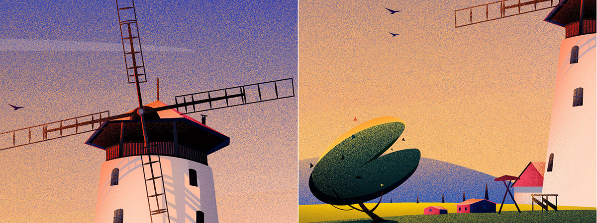 windmills mills Nature colour ILLUSTRATION  Texter light Landscape natureillustration Project