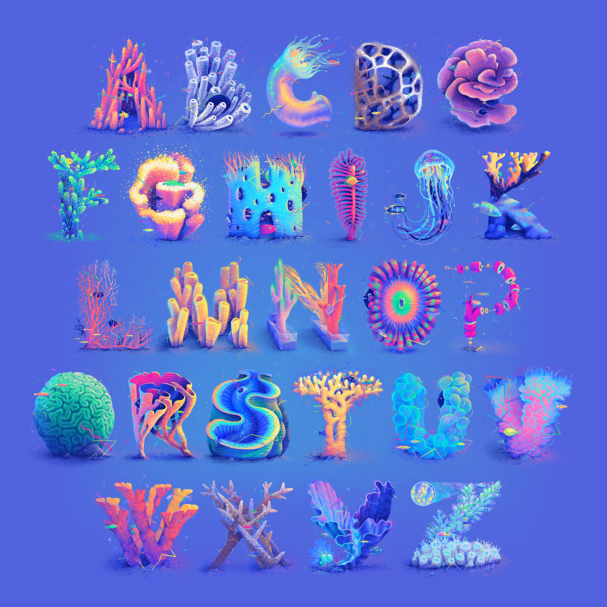 illustrated type font typography   ILLUSTRATION  coral underwater artivism activism art 36 days