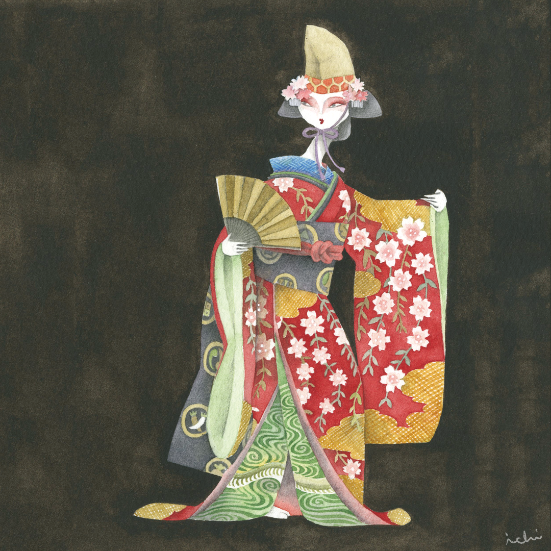 ILLUSTRATION  kimono japan japanesque girl water color kabuki