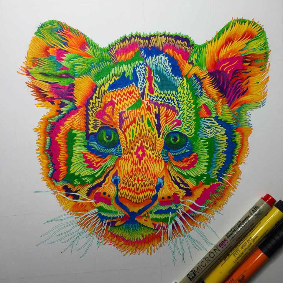 tiger animal face colorful vibrant pattern psychedelic