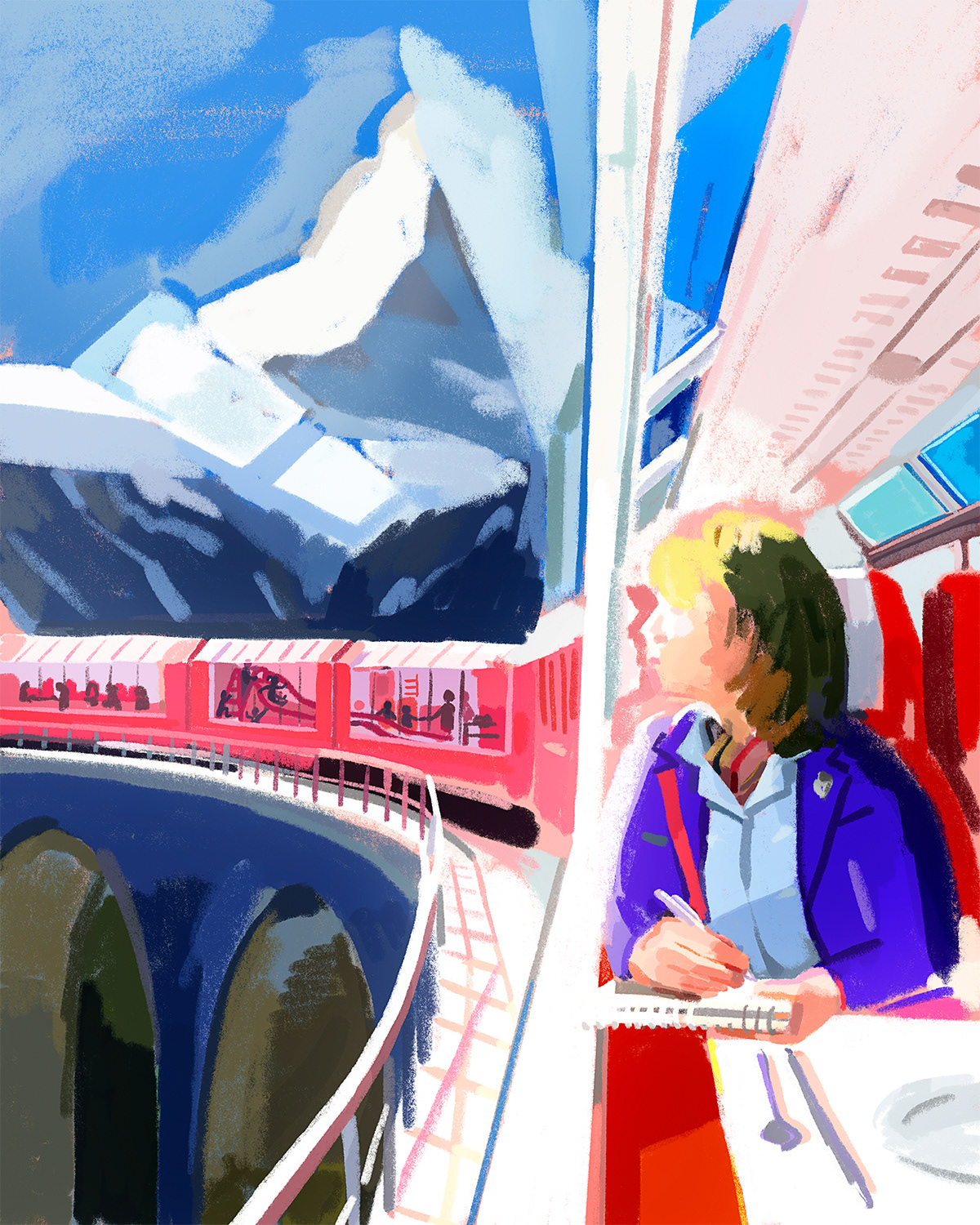 Digital Art  Drawing  Editorial Illustration Magazine illustration NS railway special Switzerland train Travel