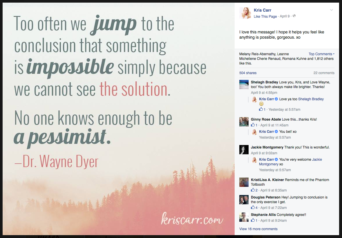 Kris Carr social media facebook affirmations Quotes inspirational